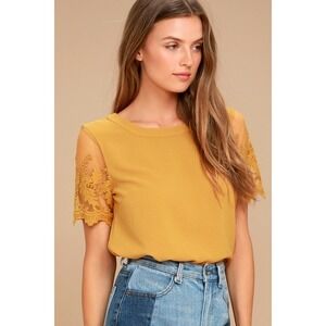 Lulus Lisa Marie Mustard Yellow Embroidered Top - Size XL